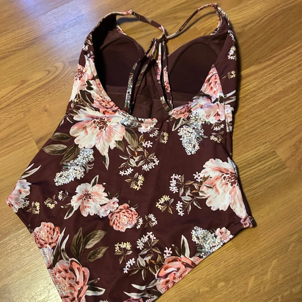 Floral burgundy swimsuit/bodysuit - Picture 3 of 4